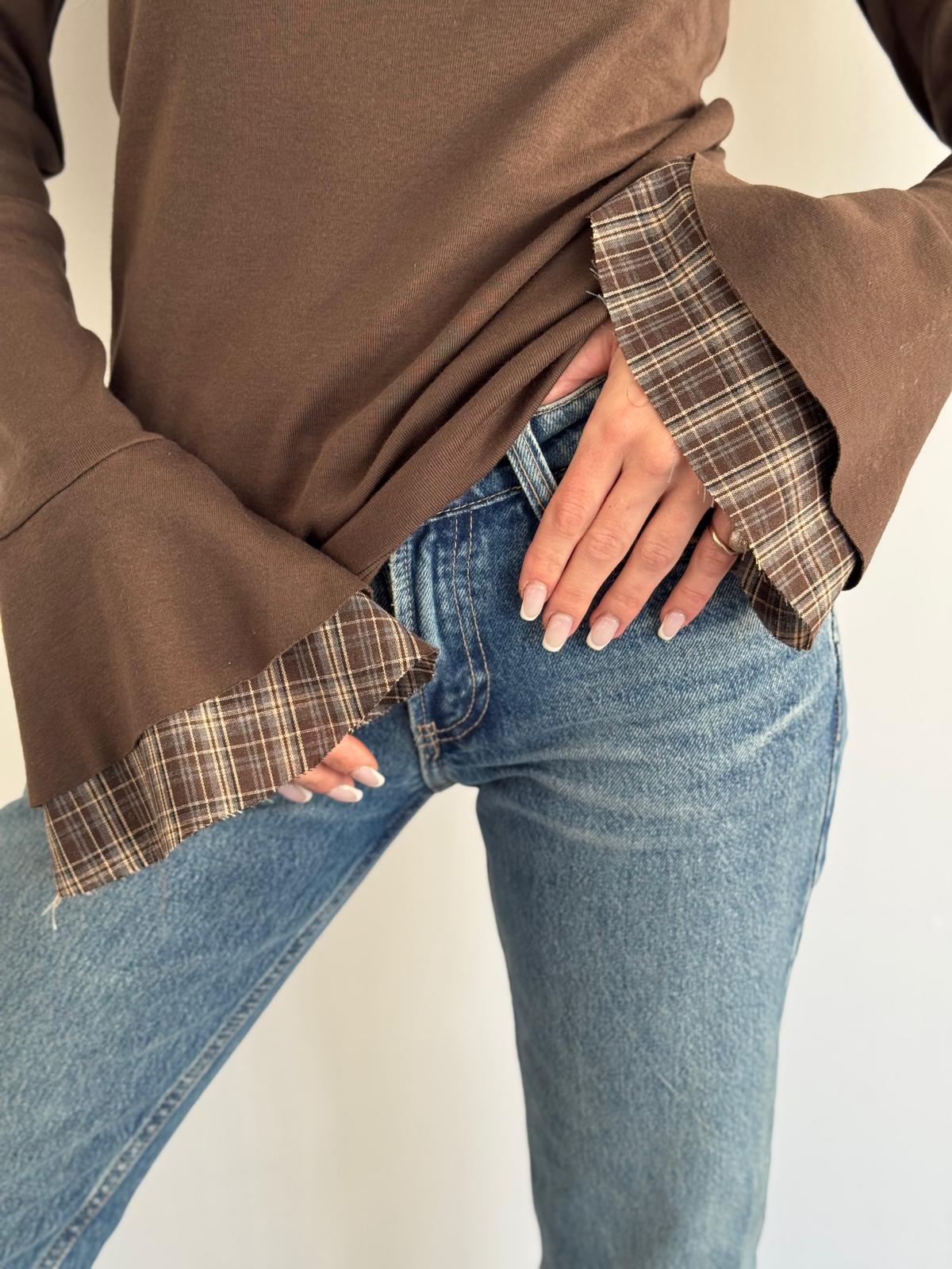 חולצה פעמון שילוב משבצות