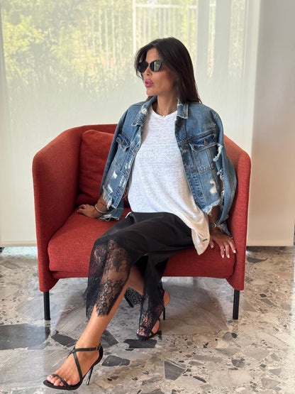 חצאית סאטן תחרה