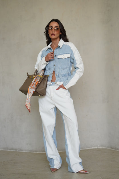 חליפת ג'ינס שילוב לבן