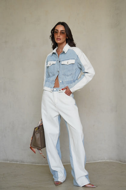 חליפת ג'ינס שילוב לבן