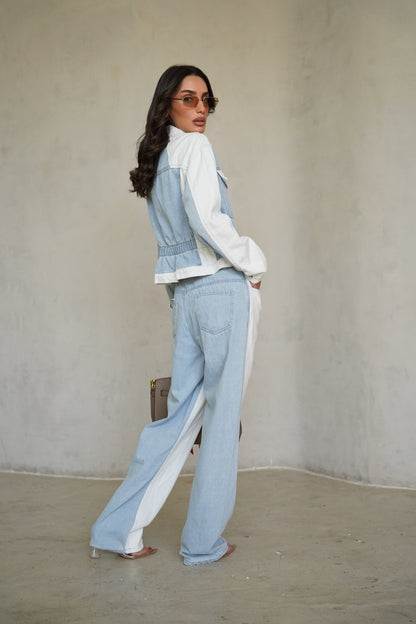 חליפת ג'ינס שילוב לבן