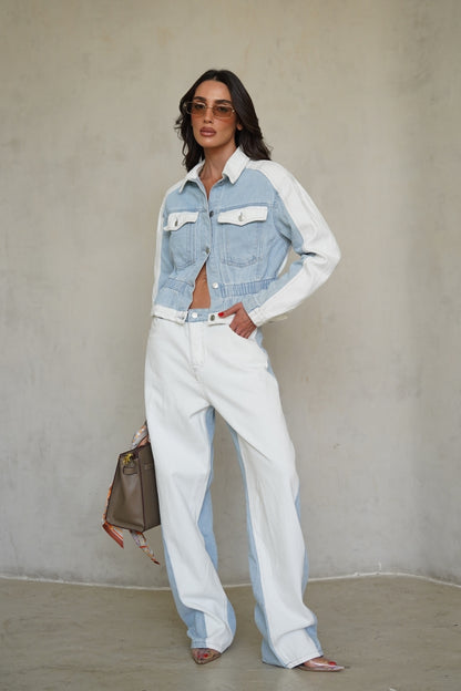 חליפת ג'ינס שילוב לבן