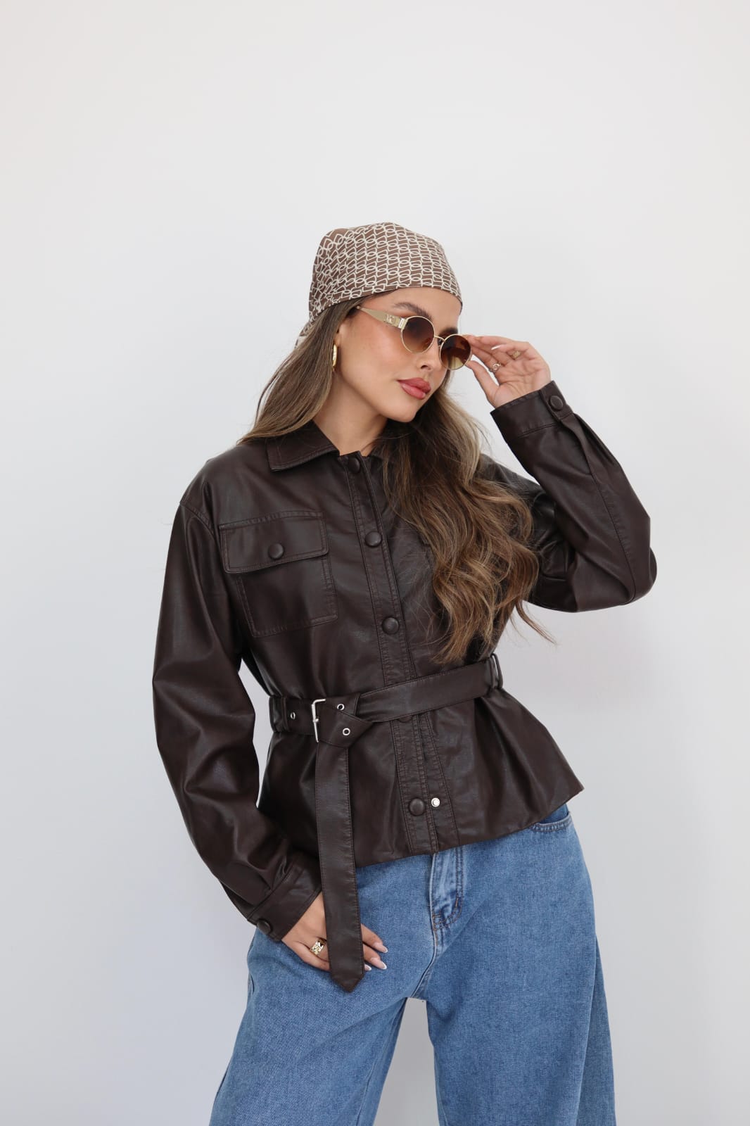 ג'קט חגורה דמוי עור