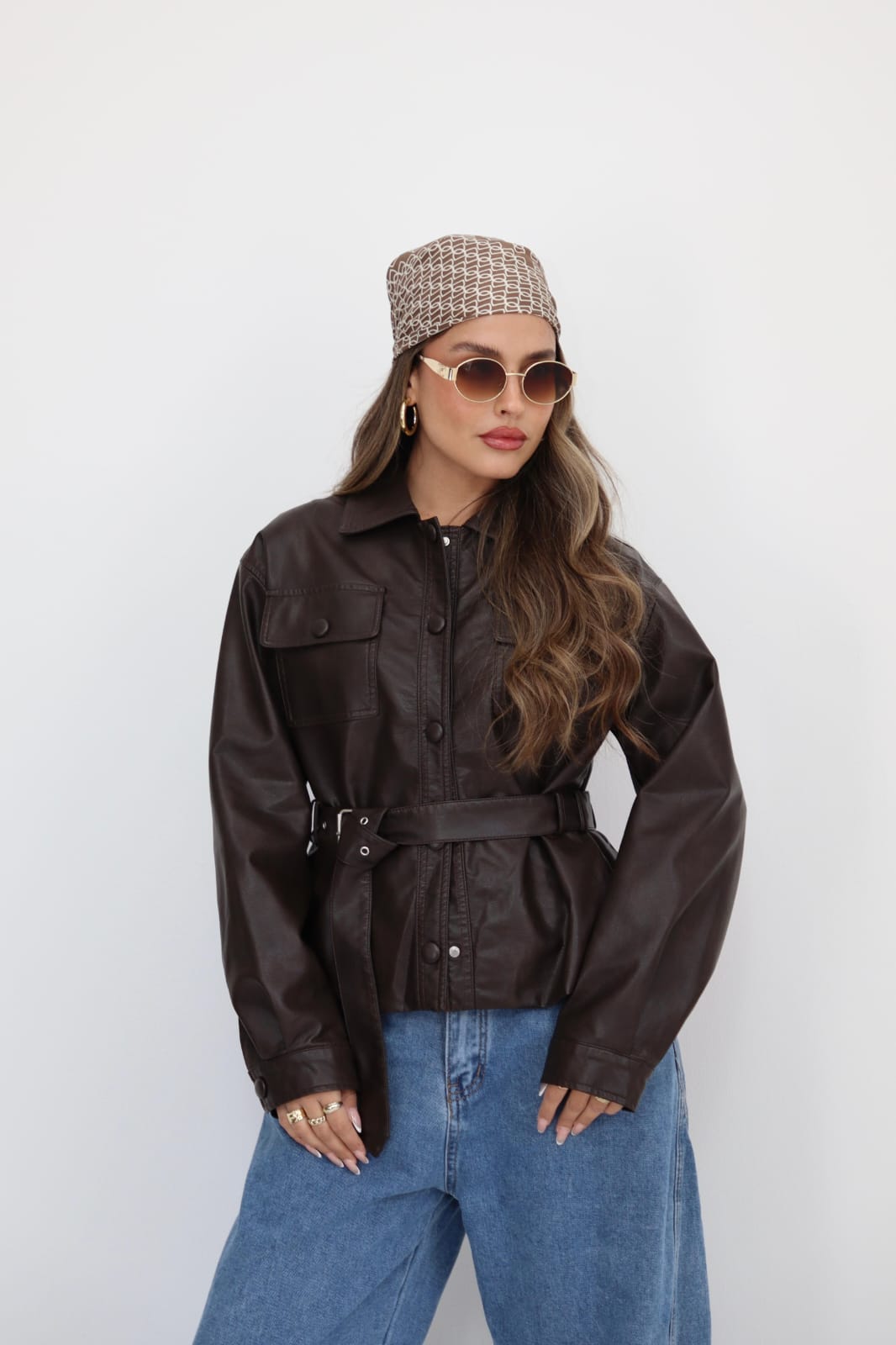 ג'קט חגורה דמוי עור