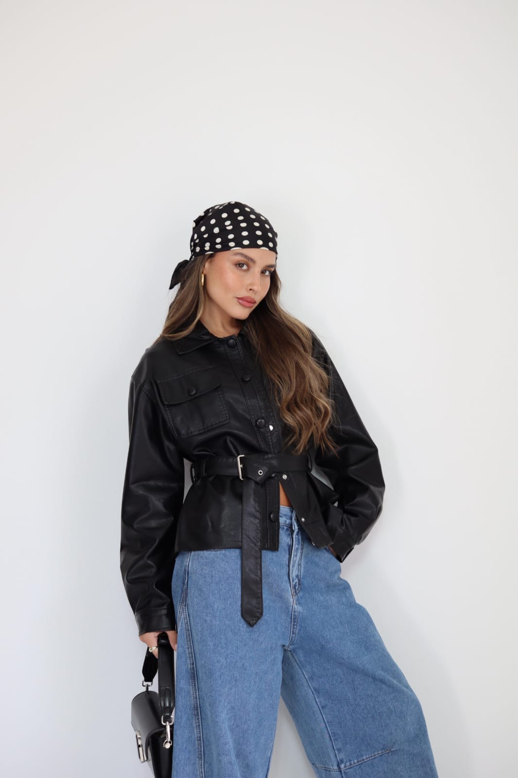 ג'קט חגורה דמוי עור