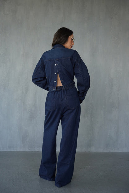 חליפת ג'ינס כפתורים בגב