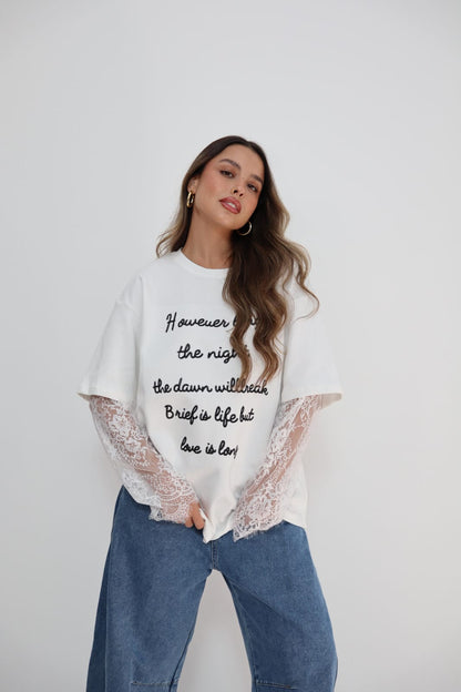 חולצת הדפס שרוול תחרה